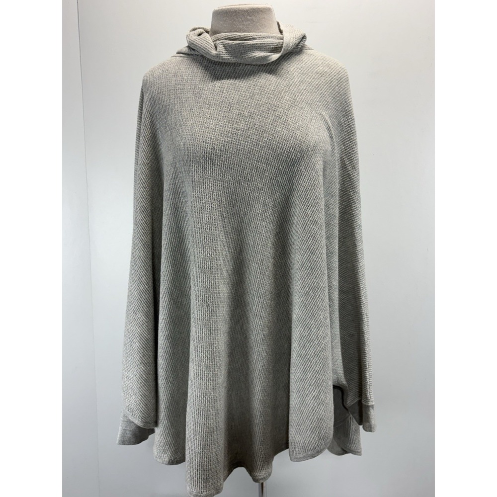 J. Jill Turtleneck Thermal Knit Poncho Sweater Women's M L Grey Waffle Boho